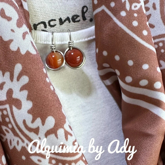 Carnelian and silver statement earrings/fire carnelian dangle drops earrings - Picture 1 of 1